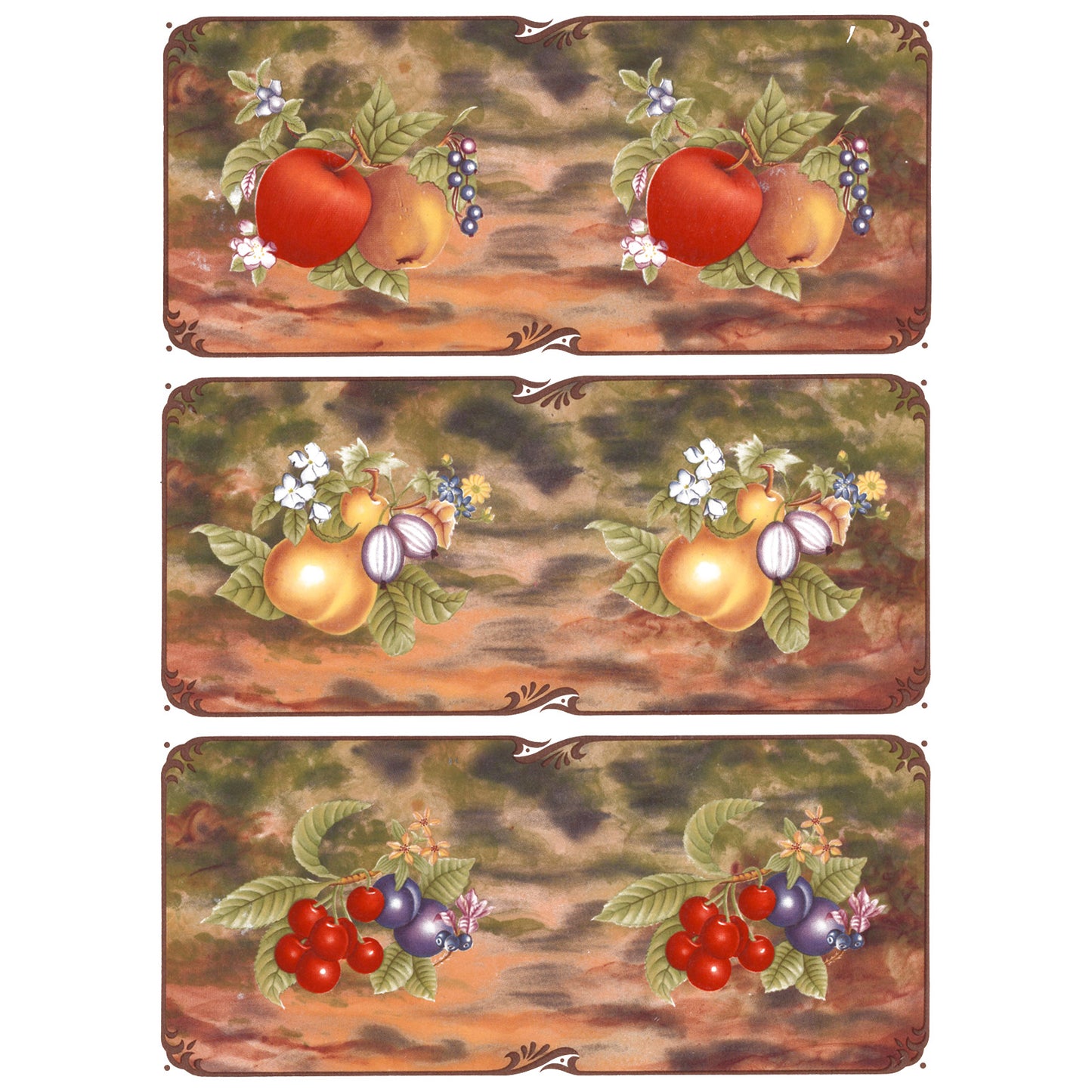 Fruit Cherry Plum Apple Pear 3 pc Mug Wrap Set Overglaze Ceramic Decals