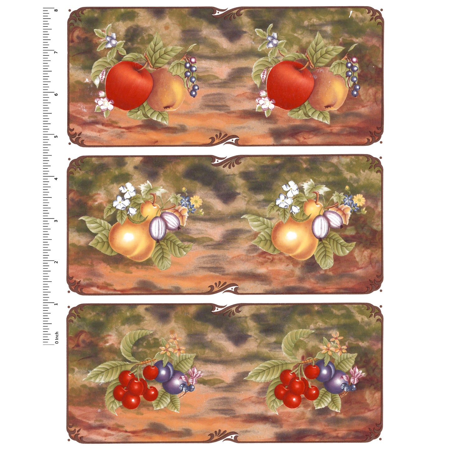 Fruit Cherry Plum Apple Pear 3 pc Mug Wrap Set Overglaze Ceramic Decals