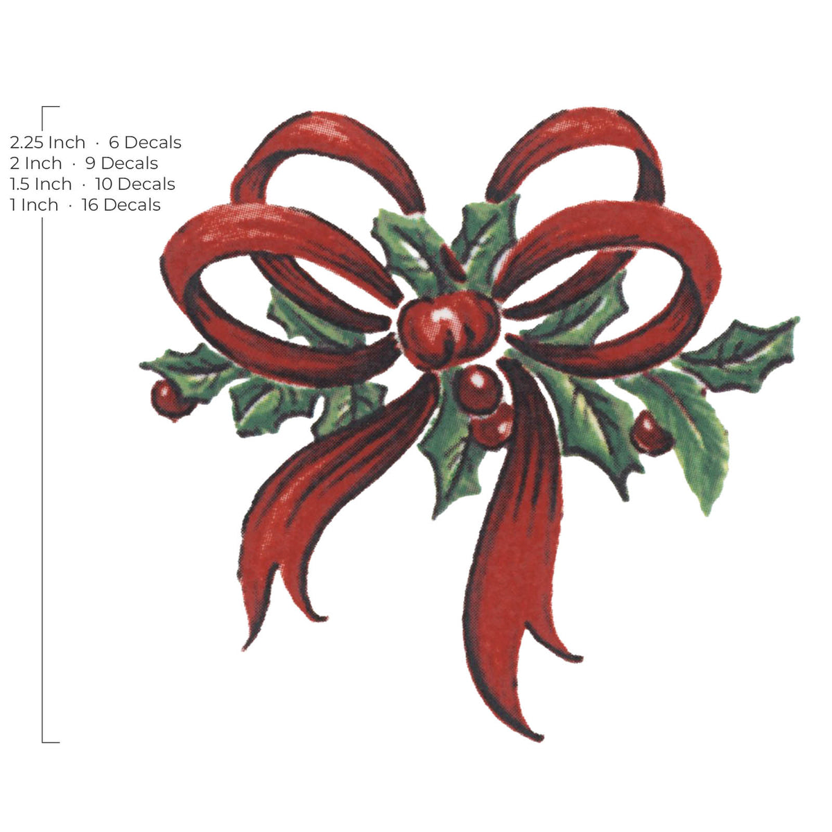 Waterslide Decal for Ceramics - Christmas Bow with Holly Berries – Vintage Red Ribbon