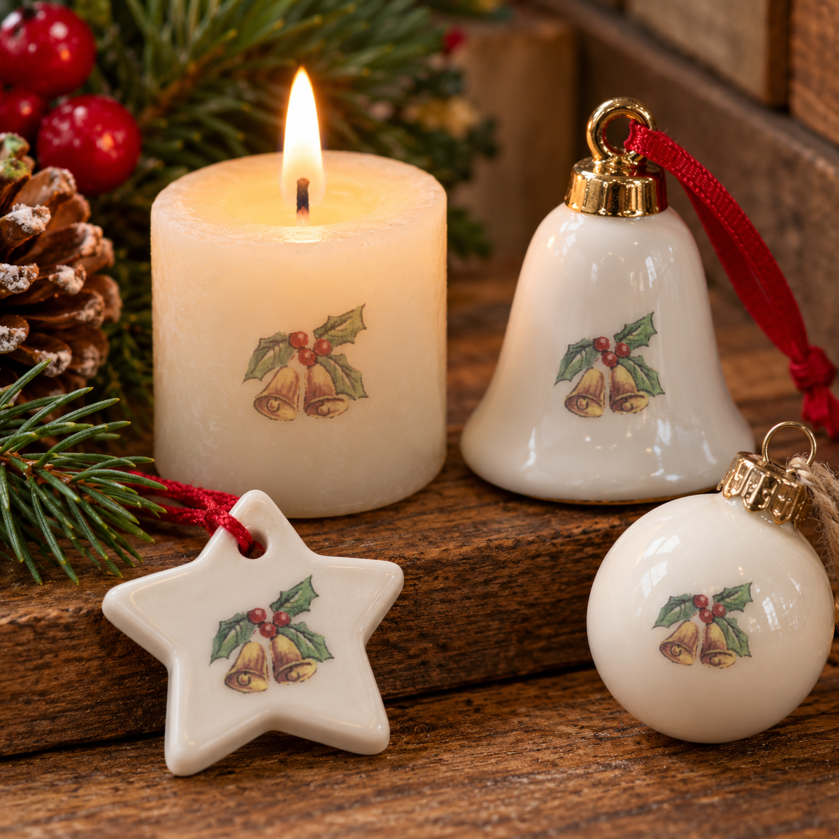 Waterslide Decal for Ceramics - Christmas Bells with Holly – Vintage Holiday