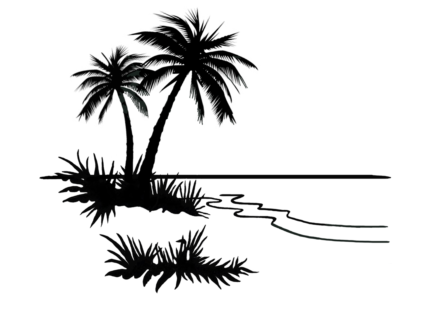 Tropical Beach 2 pcs 4 Inch Black Fused Glass Decals