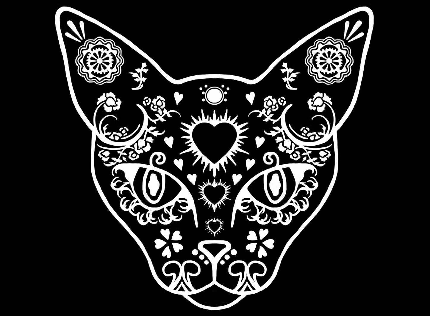 Cat Sugar Skull 2 pcs 3 Inch White Fused Glass Decals