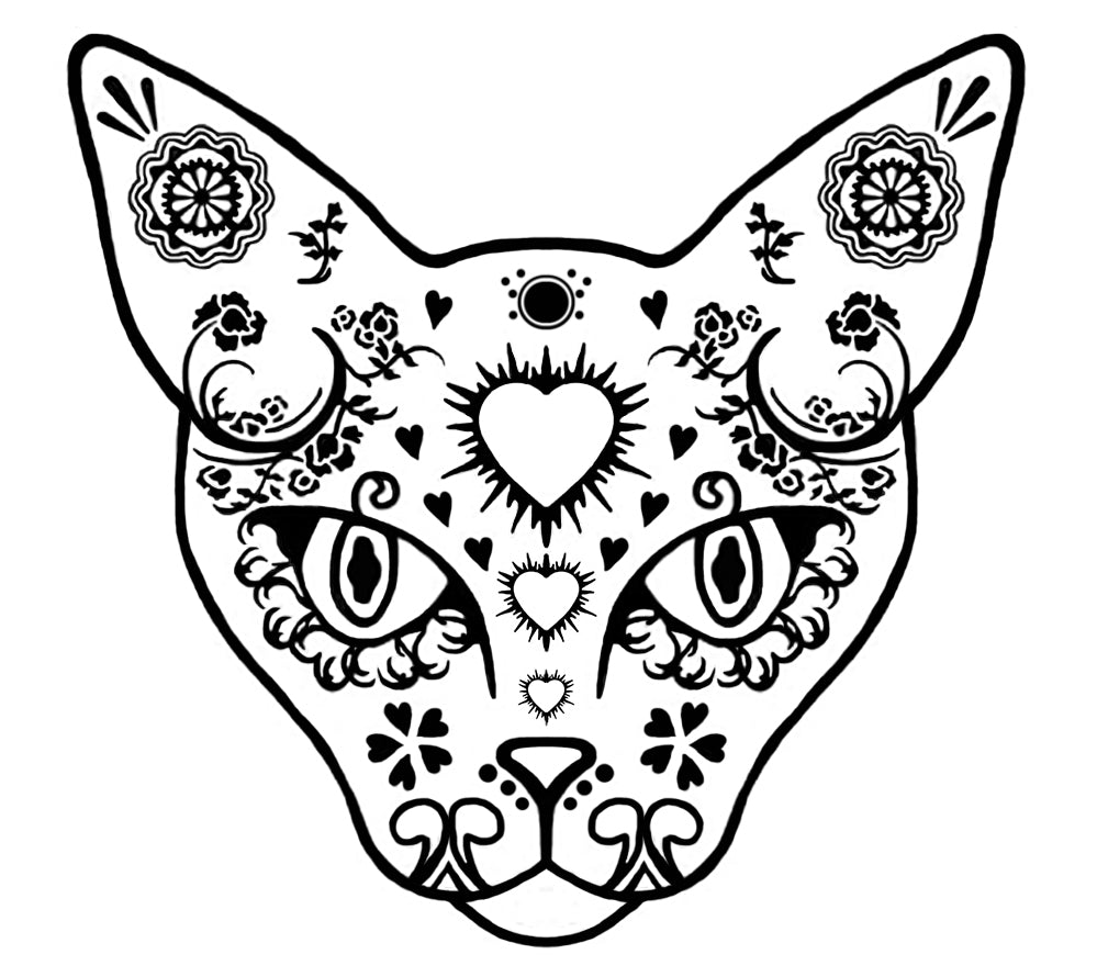 Cat Sugar Skull 2 pcs 3 Inch Black Fused Glass Decals