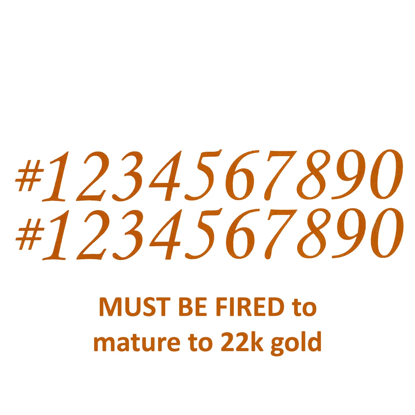 Script Font Numbers 22 pcs 0.75 Inch 22k Gold Fused Glass Decals