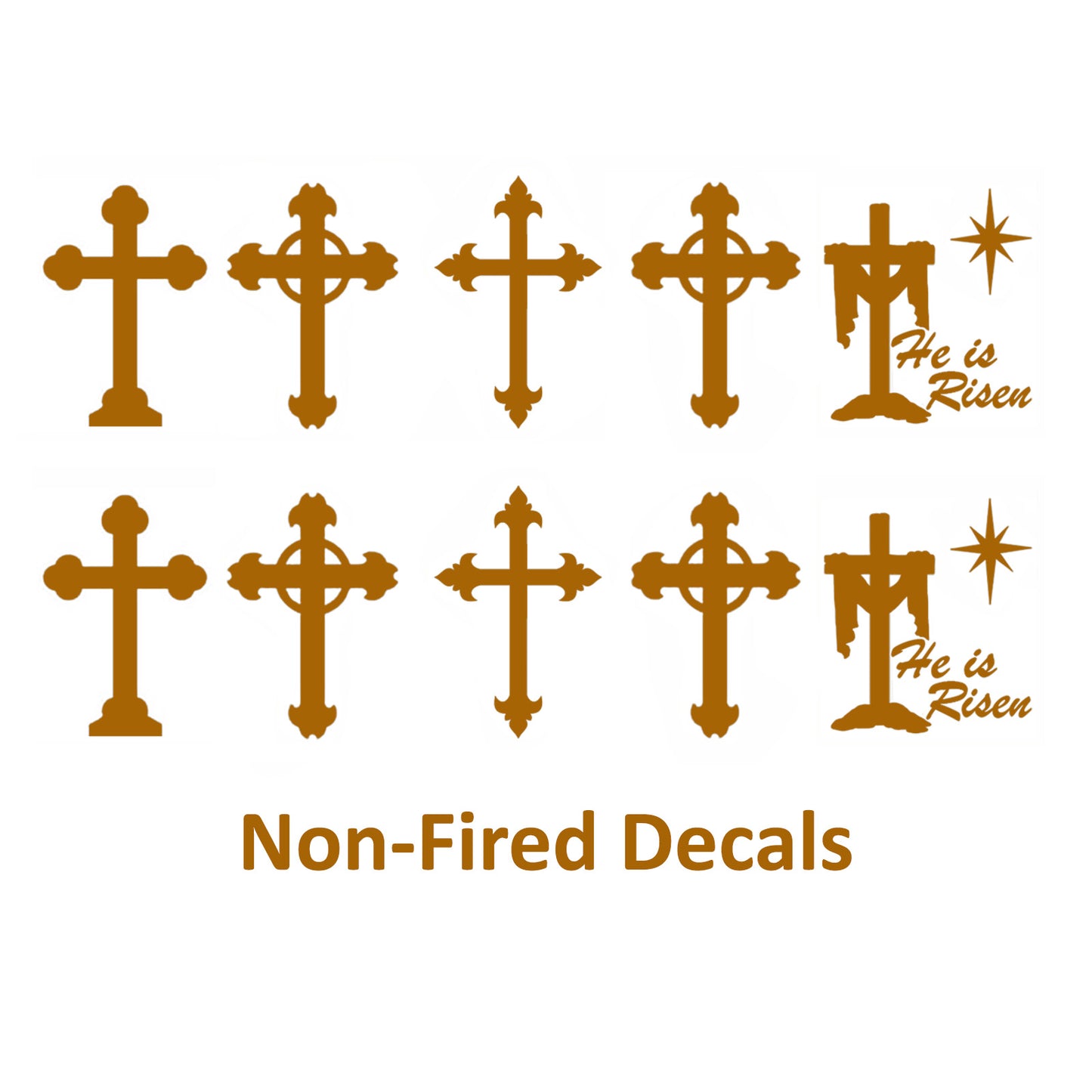 Cross and Crucifix 10 pcs 1 Inch 22k Gold Fused Glass Decals