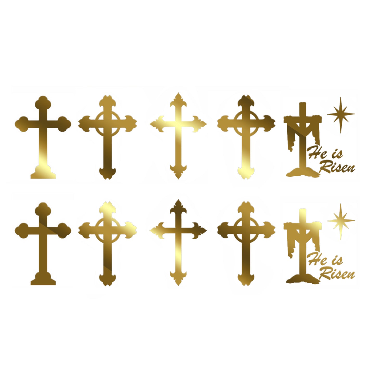 Cross and Crucifix 10 pcs 1 Inch 22k Gold Fused Glass Decals