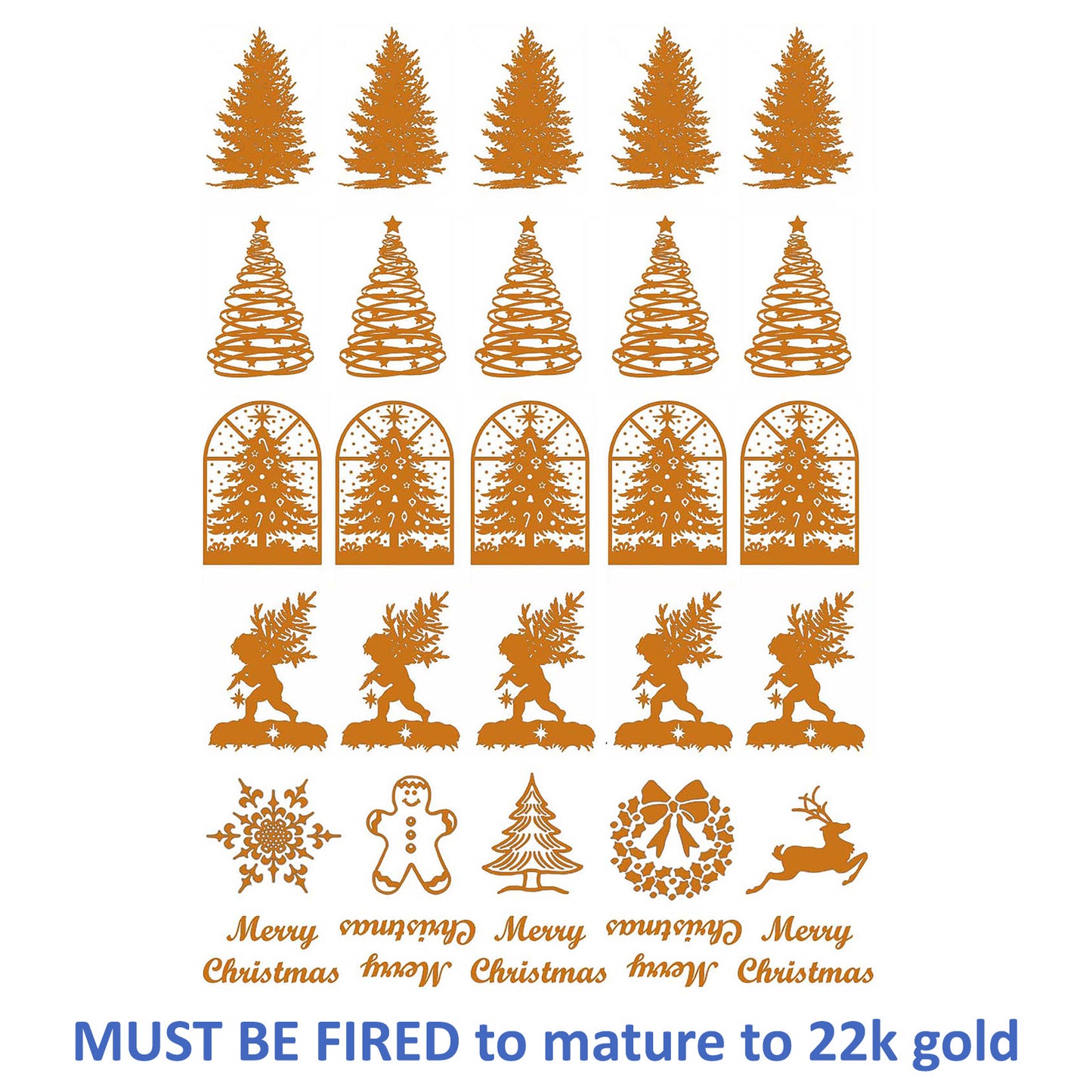 Christmas Tree 30 pcs 22k Gold Fused Glass Decals