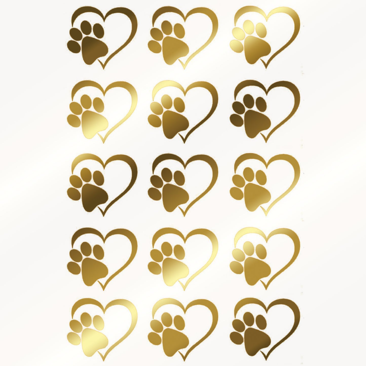 Heart Paw Print 15 pcs 1 Inch 22k Gold Fused Glass Decals