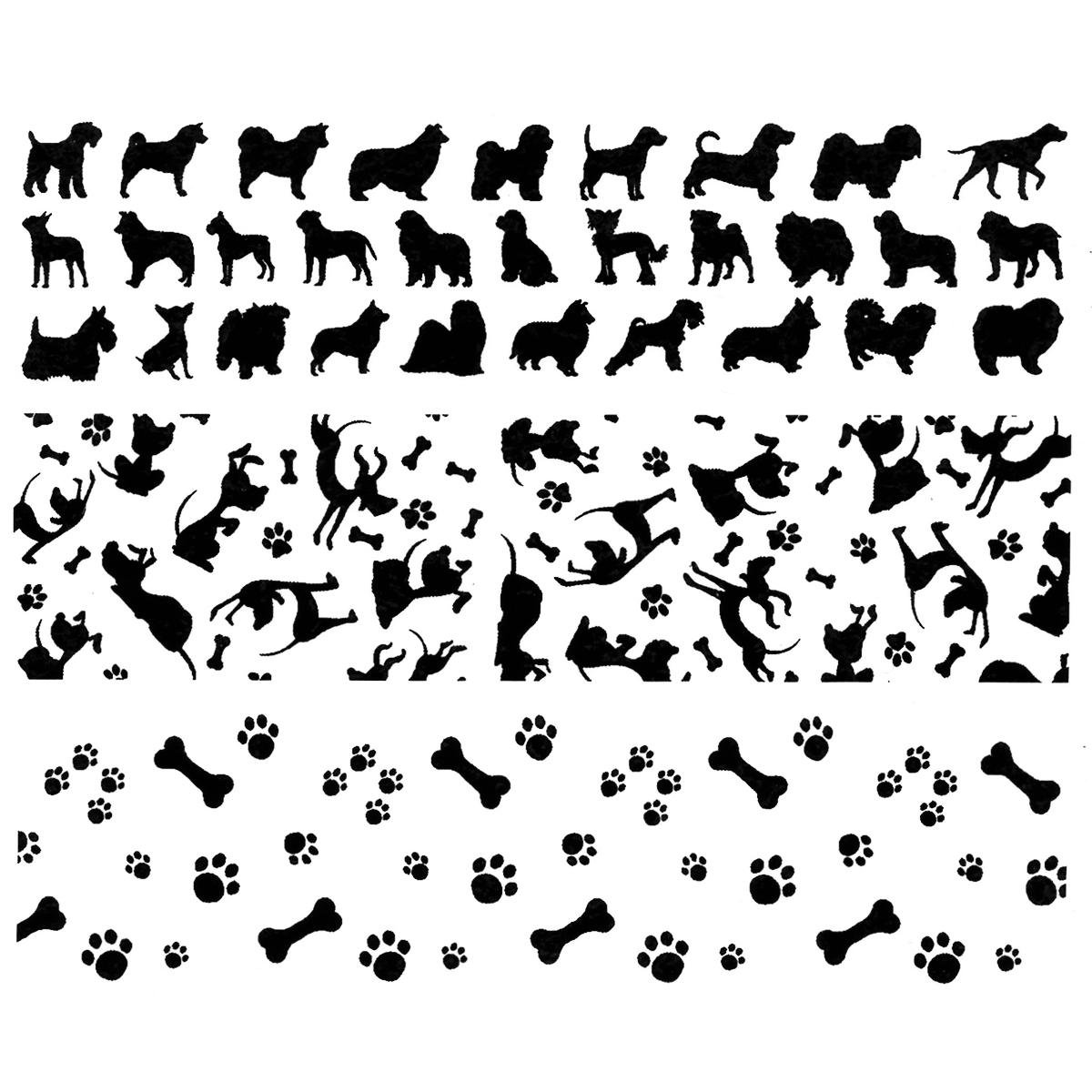 Dog Bone Pawprint Puppy Barrette 6 pcs 4 Inch Black Fused Glass Decals