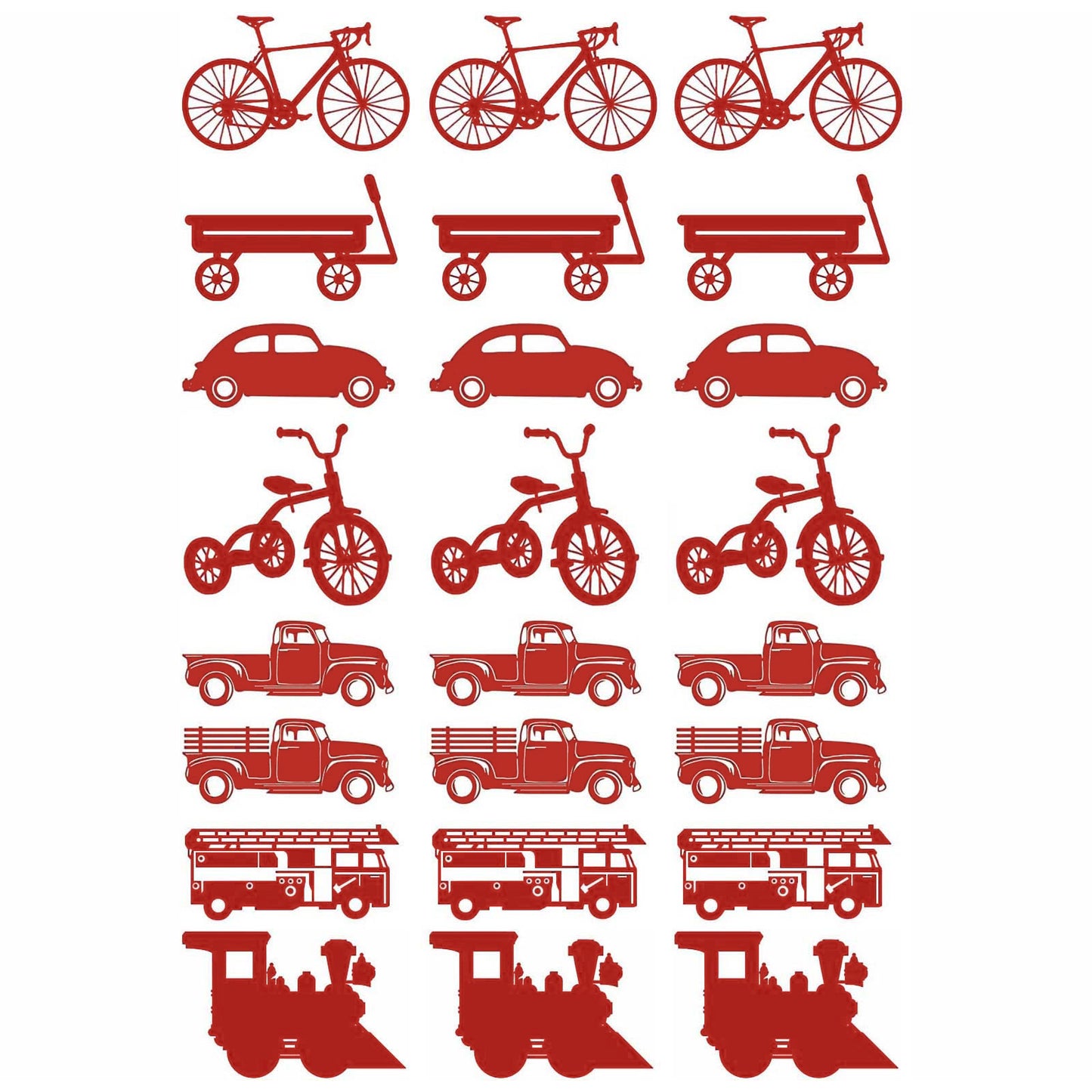 Bike Wagon Truck Train 24 Pcs 1 Inch Red Fused Glass Decals