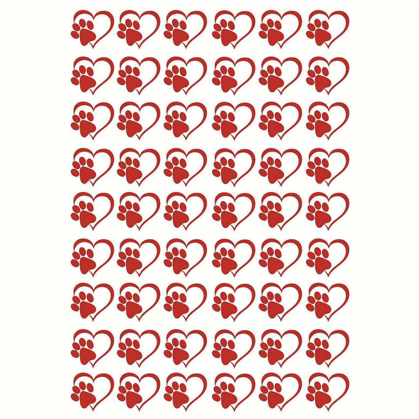 Heart Paw Print 54 pcs 0.5 Inch Red Fused Glass Decals