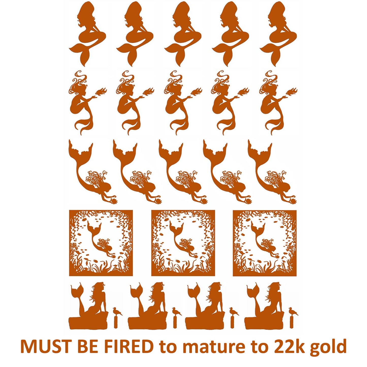 Mermaid 22 pcs 22k Gold Fused Glass Decals