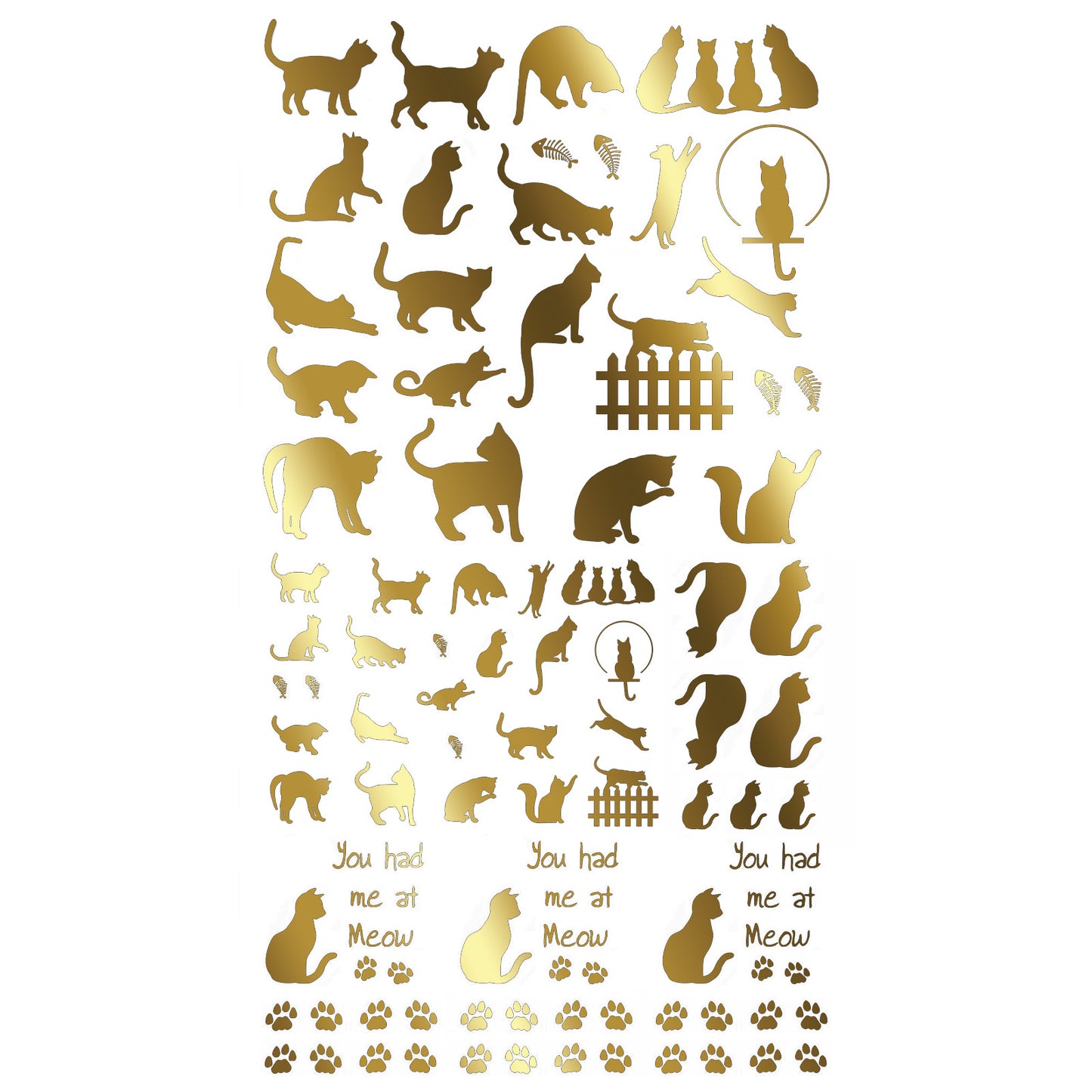 Mini Cat Kitten Kitty 72 pcs 22k Gold Fused Glass Decals