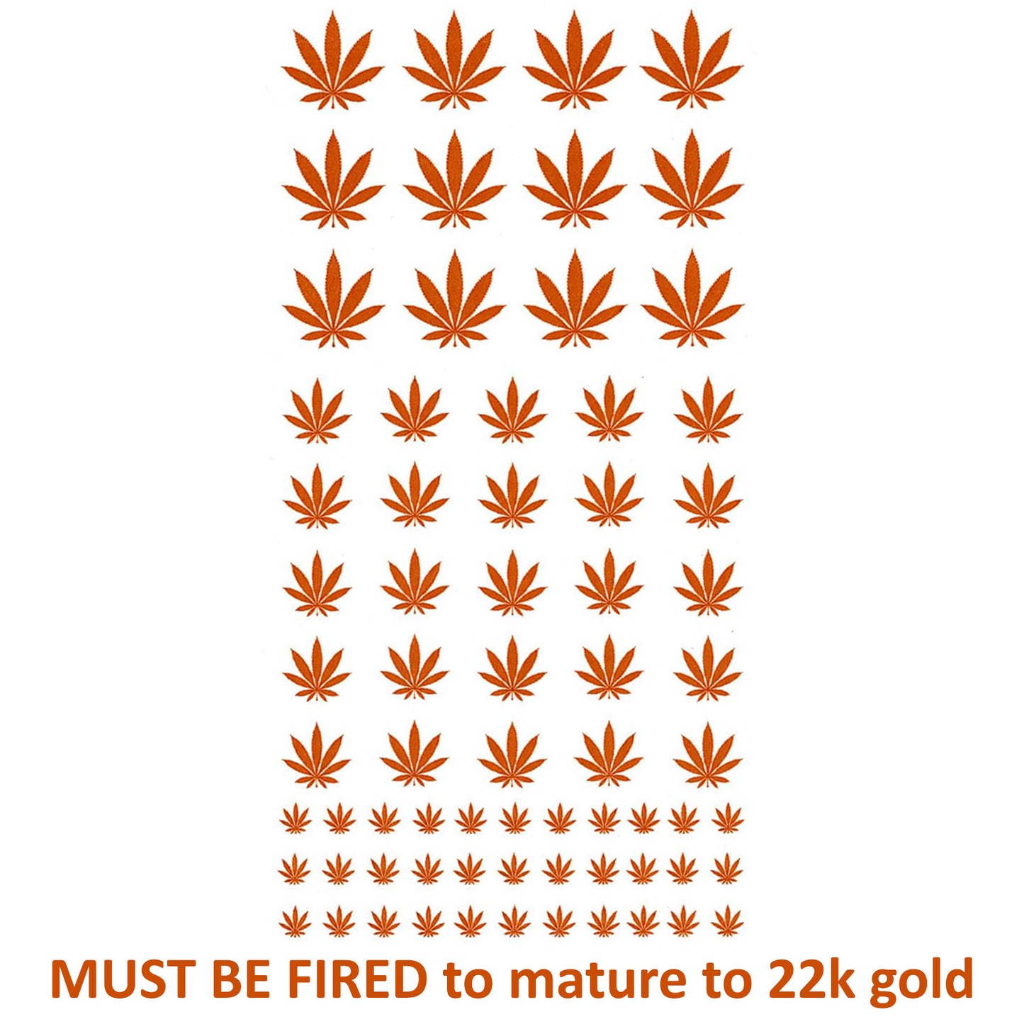 Marijuana Leaf 70 pcs 22k Gold Fused Glass Decals