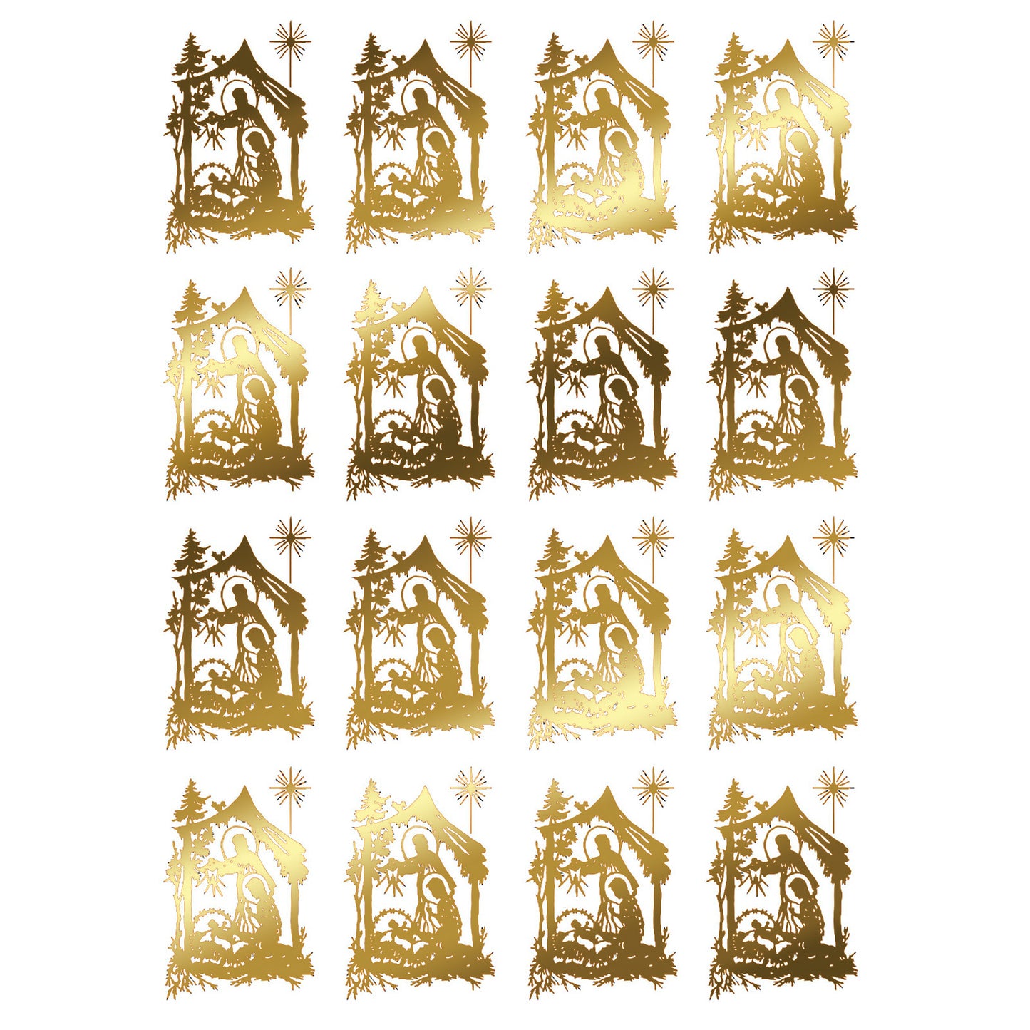 Christmas Nativity 16 pcs 22k Gold Fused Glass Decals