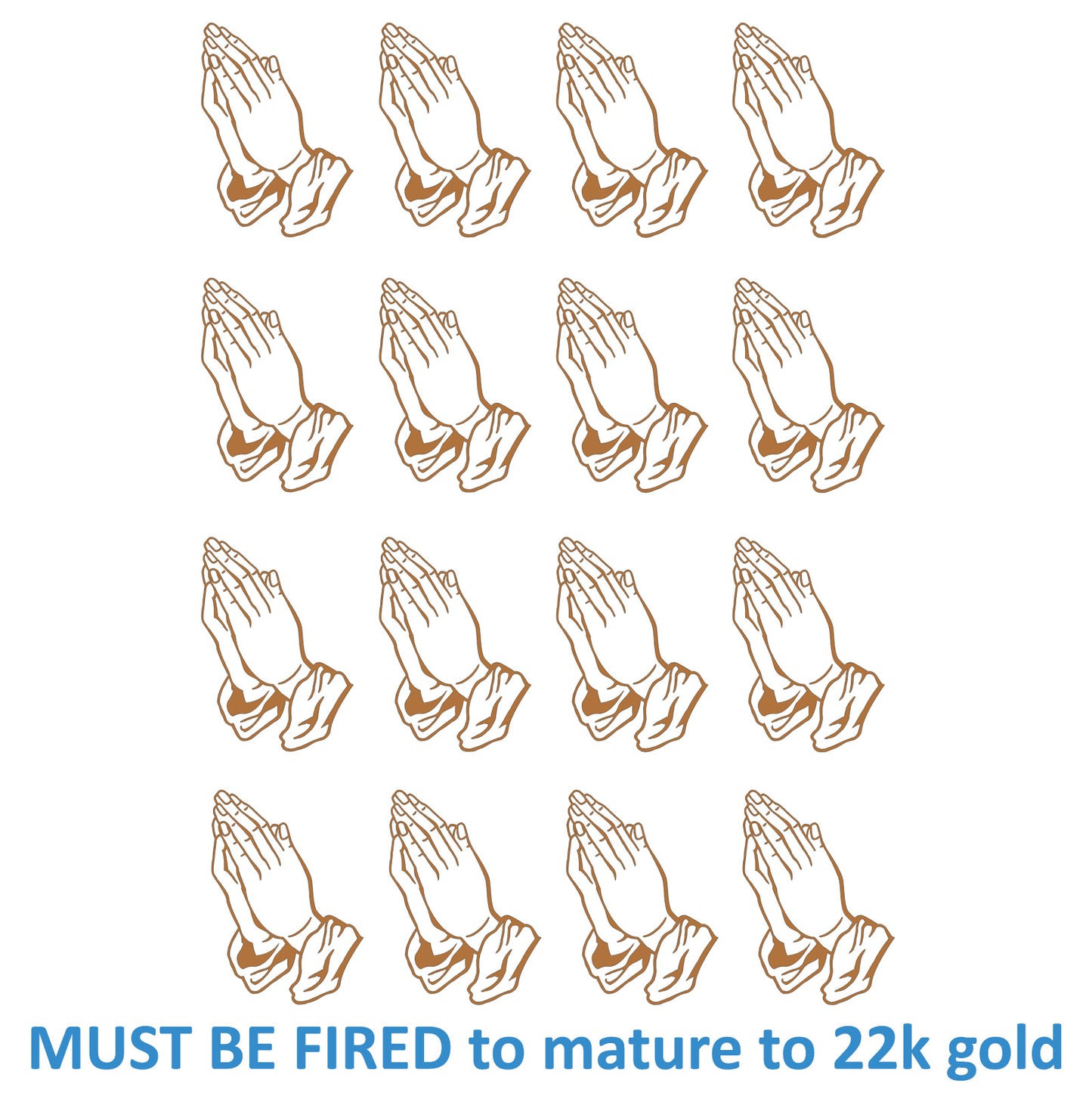 Praying Hands 16 pcs 1 Inch 22k Gold Fused Glass Decals