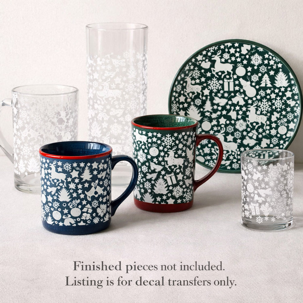 Christmas Chintz Pattern 5 x 7 Inch White Fused Glass Decal