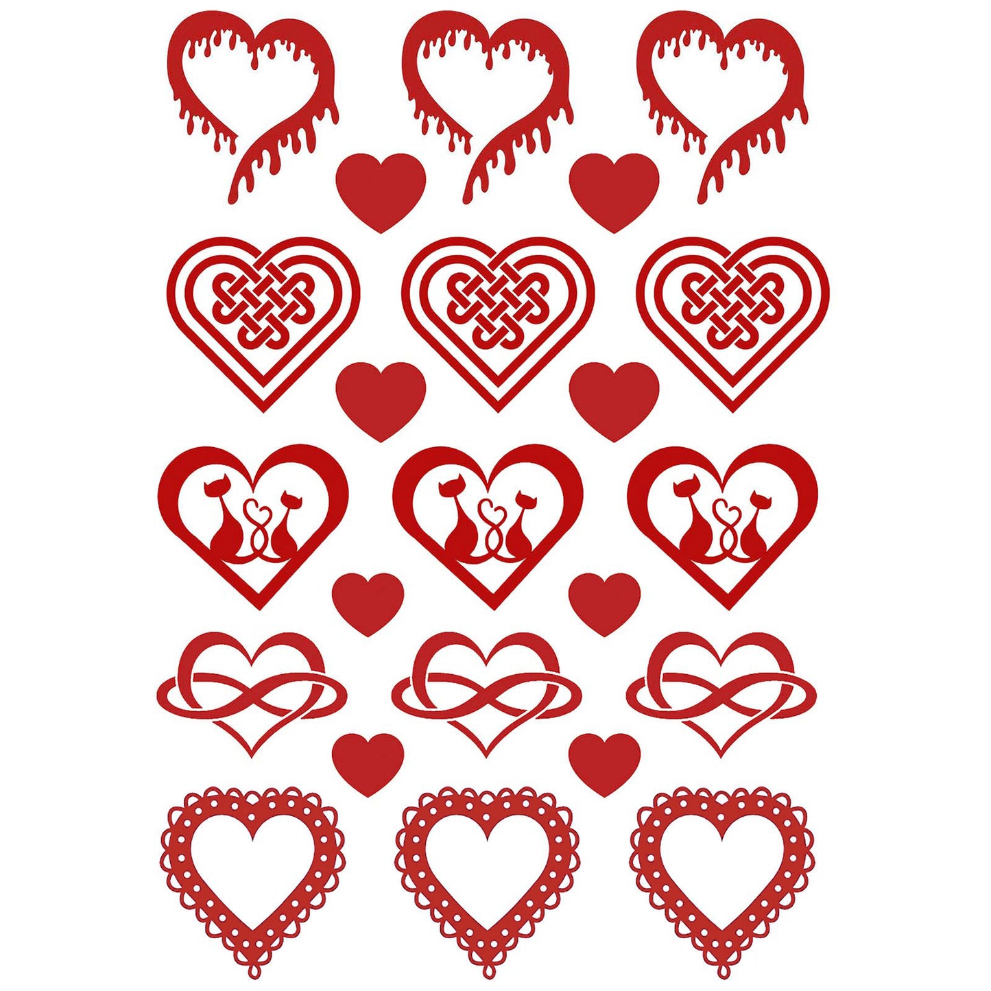 Heart Variety 23 pcs 0.5 to 1 Inch Red Fused Glass Decals