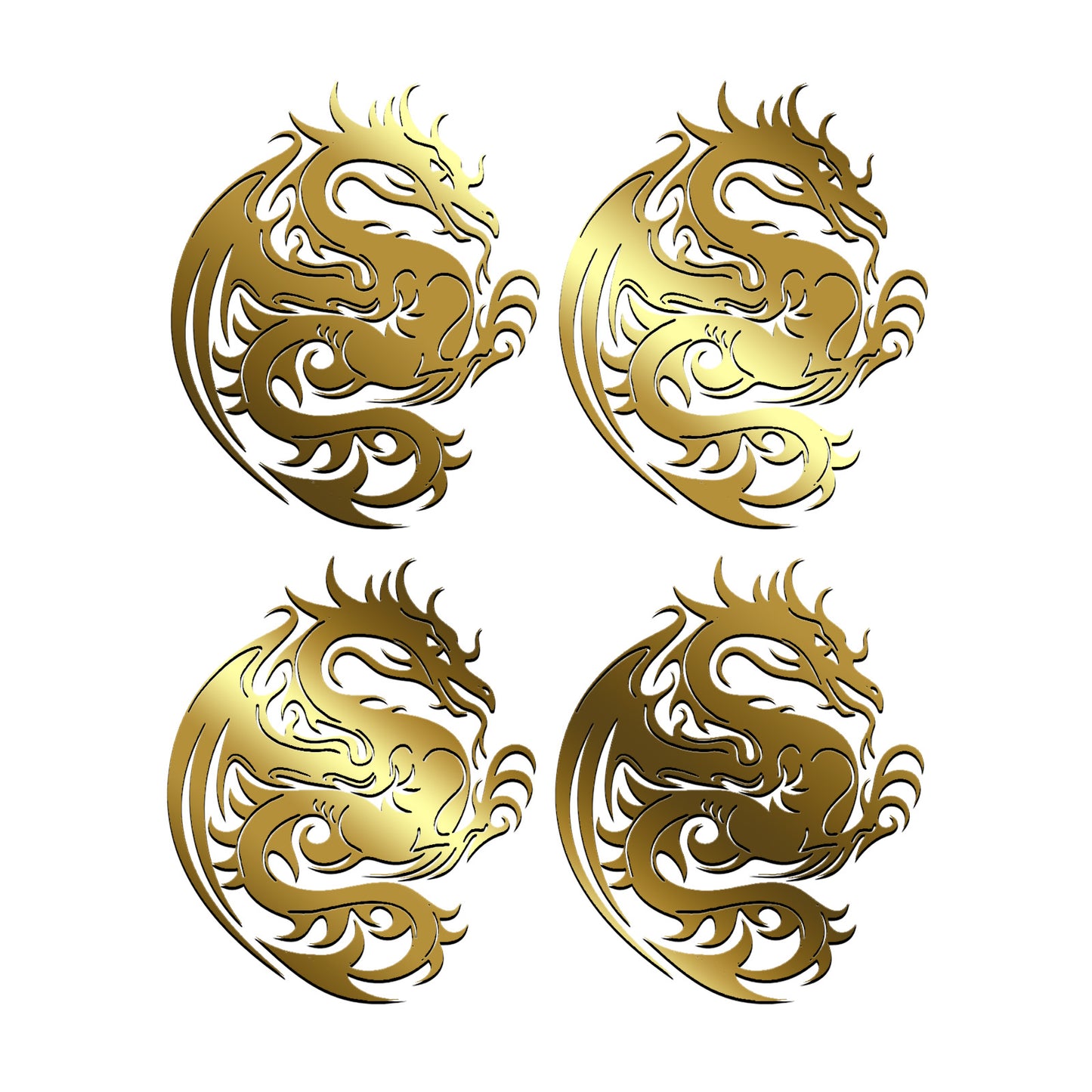 Western Dragon 4 pcs 2 Inch 22k Gold Fused Glass Decals