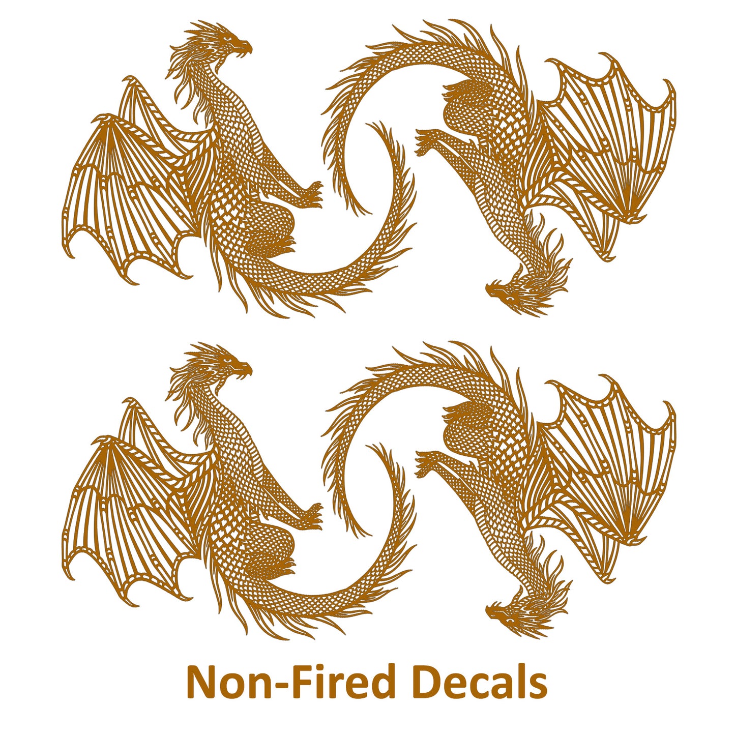 Classic Dragon 4 pcs 2 Inch 22k Gold Fused Glass Decals