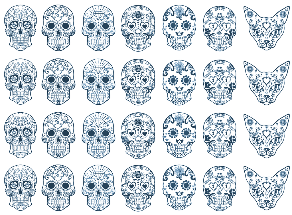 Sugar Skulls 28 pcs Blue Fused Glass Decals