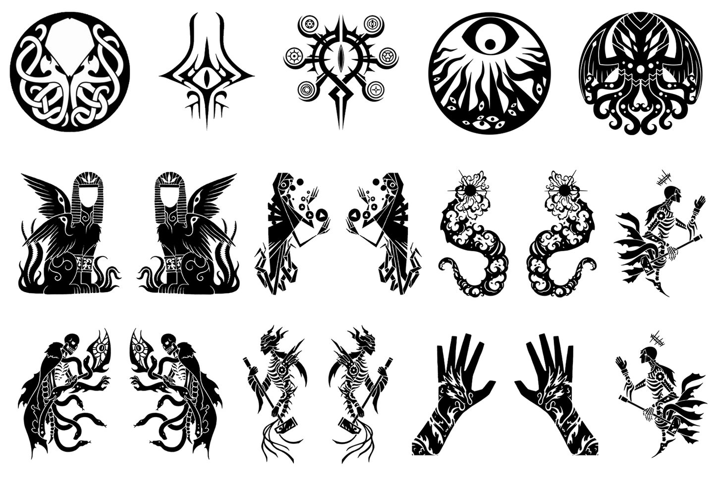 Cosmic Horrors Cthulhu 19 pcs 1 Inch Black Fused Glass Decals