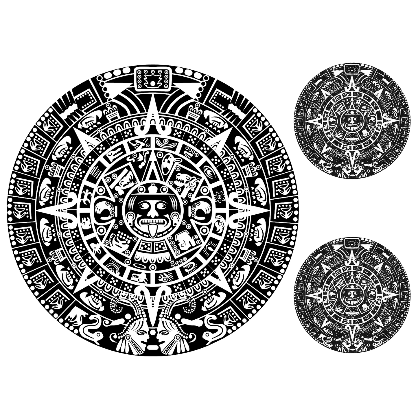 Mayan Calendar 3 pcs 2 to 5 Inch Fused Glass Back Decals