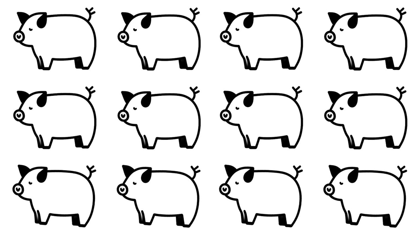Cute Little Piggies Pig 12 pcs 1 Inch Black Fused Glass Decals