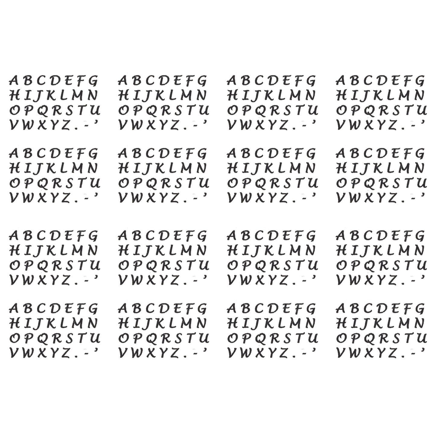 Lucida Handwriting Font Letters 464 pcs (4 cards) 3/16 Inch Black Fused Glass Decals