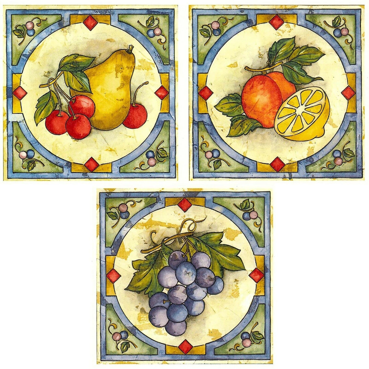 Retro Fruit Grape Lemon Pear Squares Overglaze Waterslide Ceramic Decals