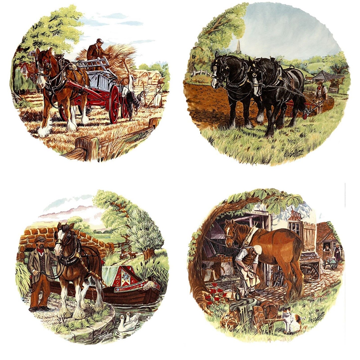 4 Shire Horse Farm Scene Overglaze Waterslide Ceramic Decals