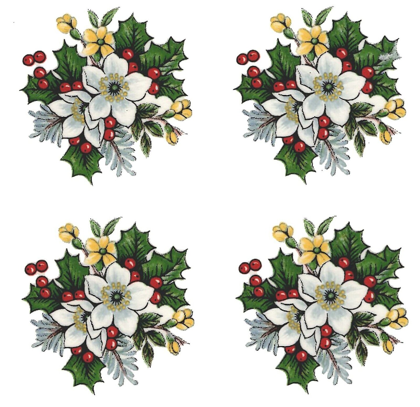 Christmas White Flower Holly Berries Overglaze Waterslide Ceramic Decals