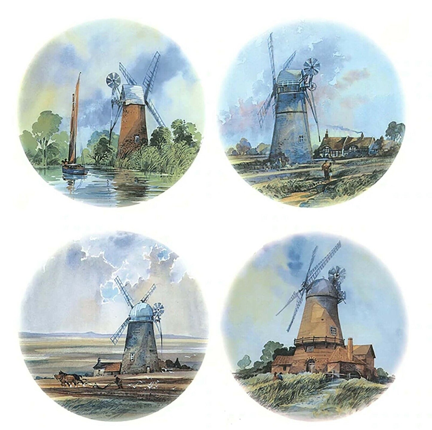 Windmills 4 pcs 3" Overglaze Waterslide Ceramic Decals