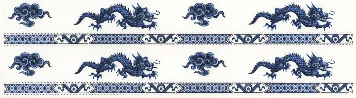 Blue Willow Dragon Border 2 pcs 11.5 X 1.5" Overglaze Waterslide Ceramic Decals