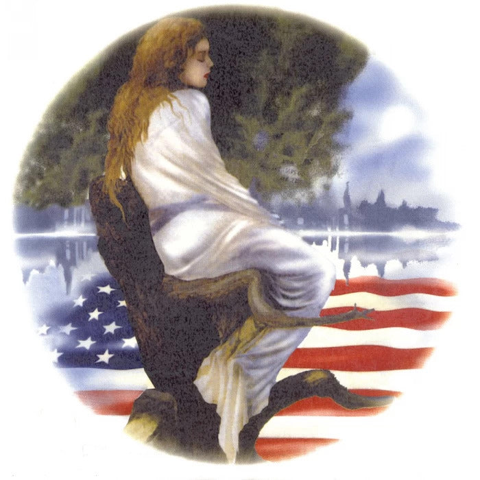 American Flag Woman 1 pc 8" Overglaze Waterslide Ceramic Decal