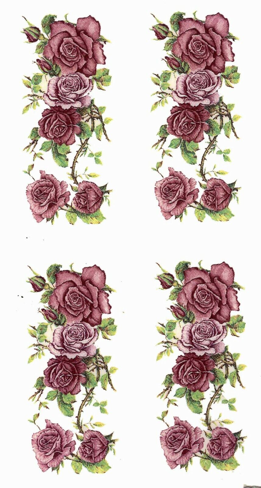 Pink Rose Rectangle 6 pcs 1-7/8 X 3/4" Waterslide Ceramic Decals