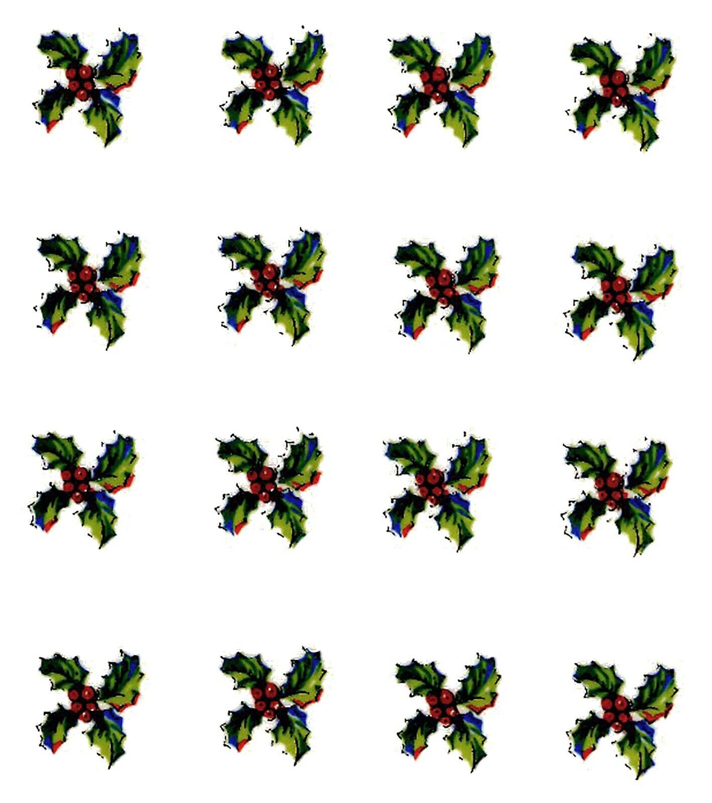 Red Berry Green Holly Leaf 84 pcs 0.25 Inch Waterslide Ceramic Decals