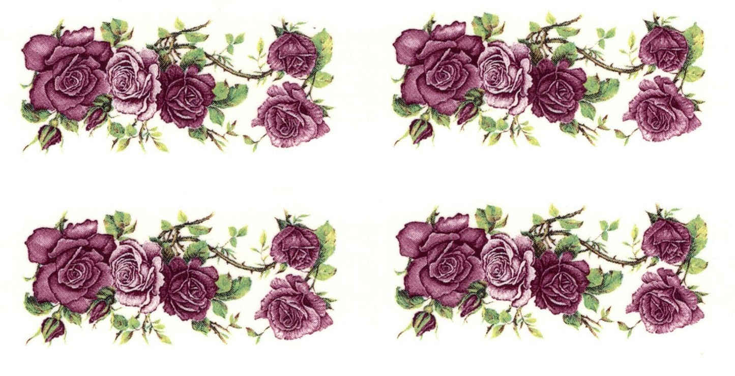 Burgundy Pink Rose Rectangle 5 pcs 2 X 0.75" Overglaze Waterslide Ceramic Decals