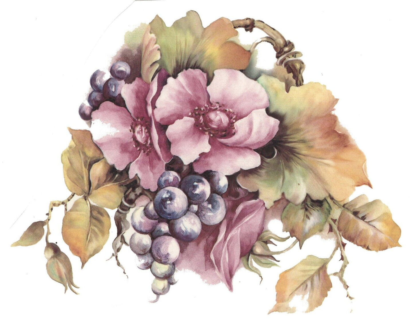 Fall Floral Pink Purple 1 pc 7" X 6-1/2" Overglaze Waterslide Ceramic Decal