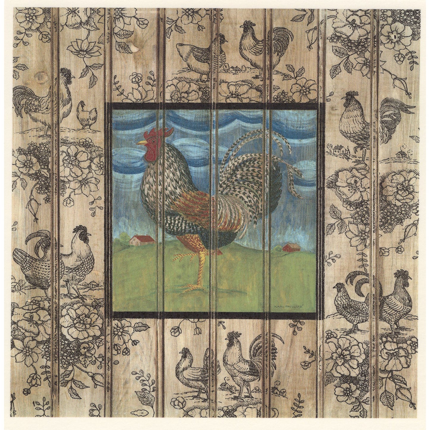 Early Riser Rooster B Square Tile Overglaze Waterslide Ceramic Decals