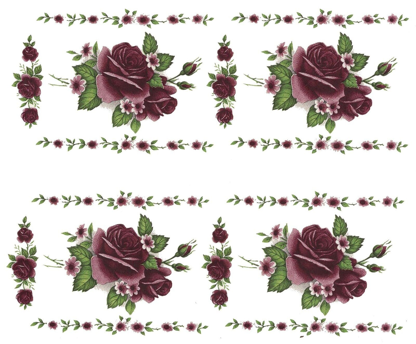 Burgundy Rose Flower Borders Waterslide Ceramic Decals