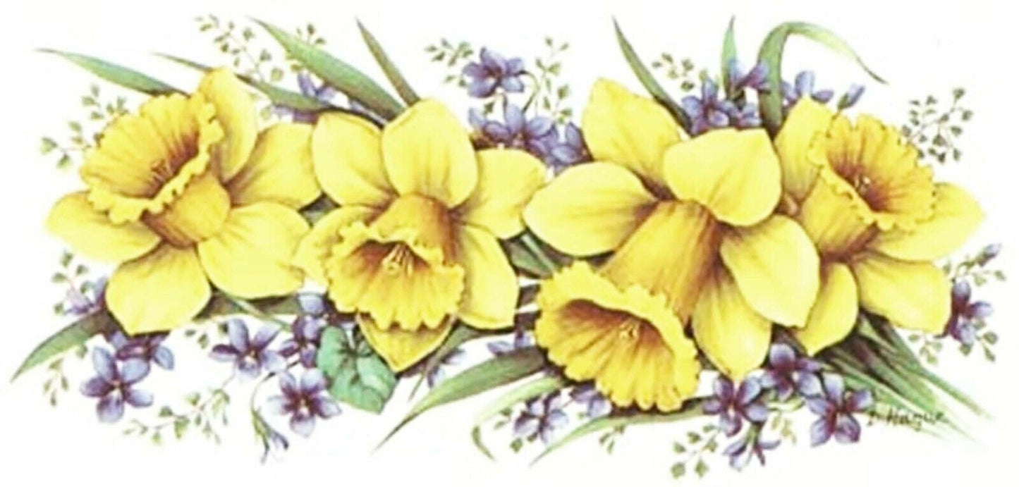 Yellow Daffodil Violet Flower Wrap 7.5 X 3.5" Overglaze Waterslide Ceramic Decal