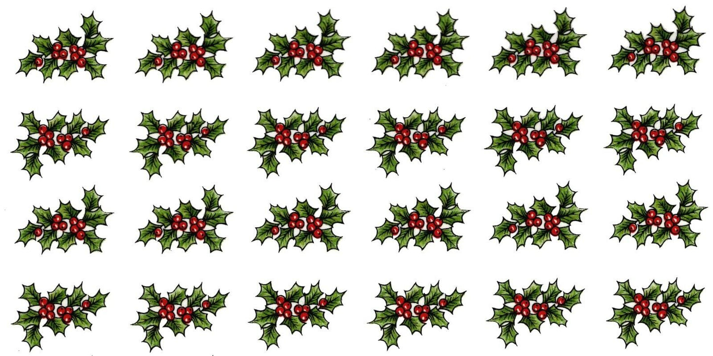 Christmas Green Holly Red Berry J Overglaze Waterslide Ceramic Decals
