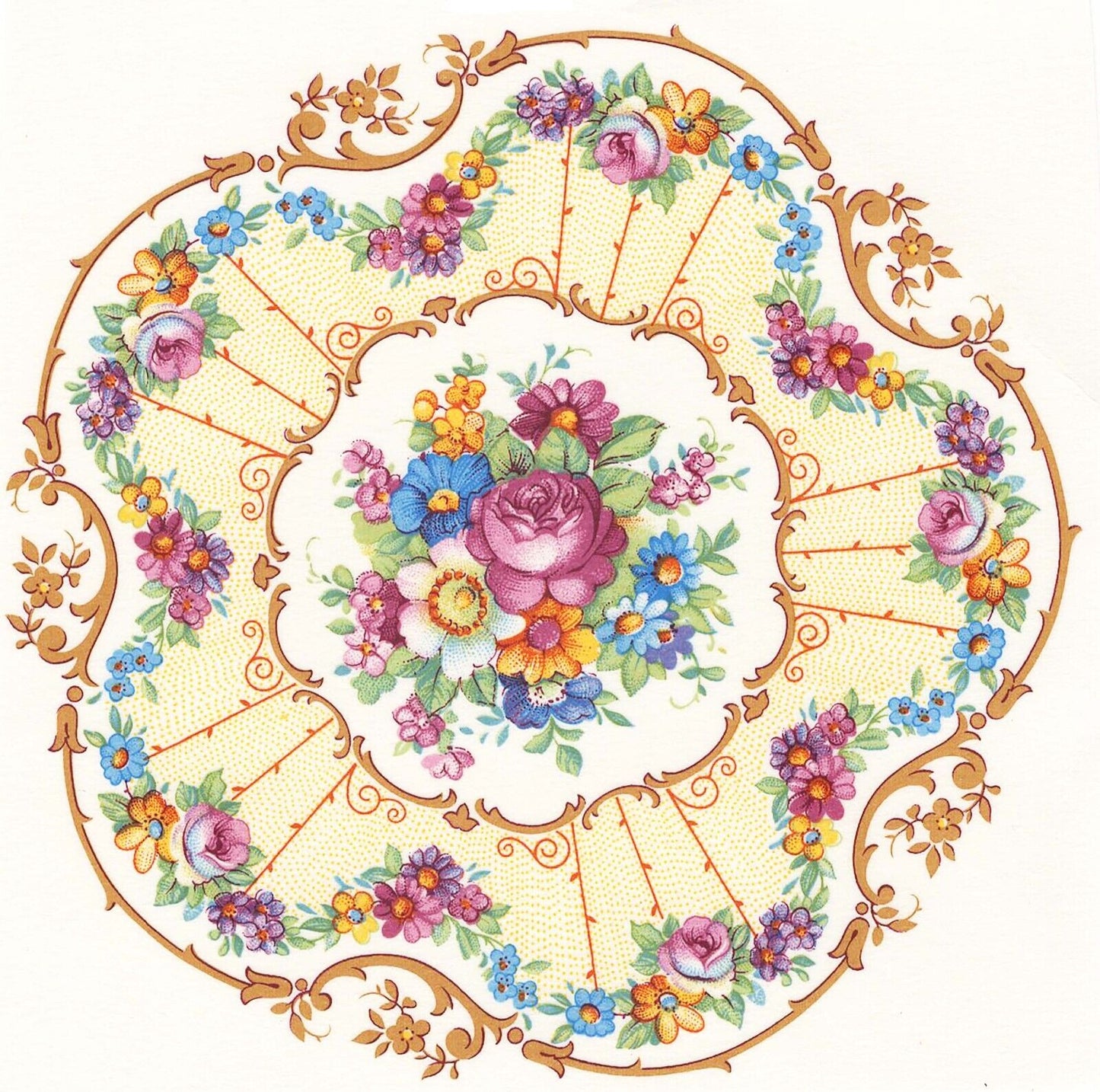 Pompadour Round Pink Gold Flower Overglaze Waterslide Ceramic Decals