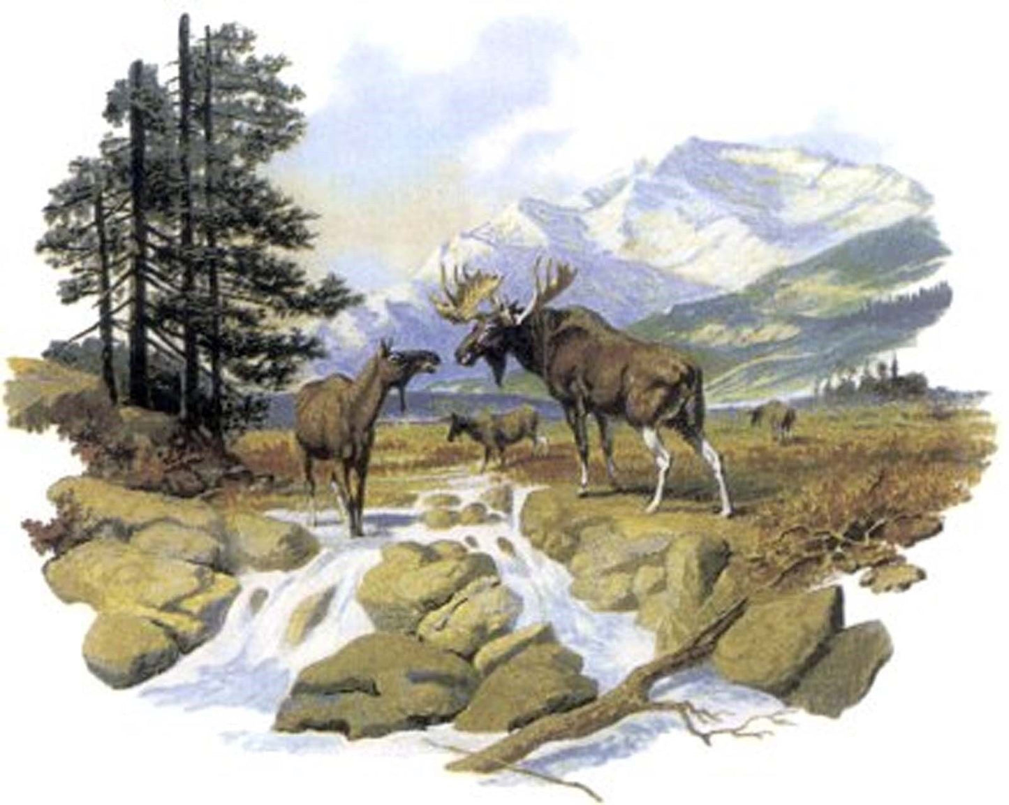 Moose Forest Scene River Mountains Overglaze Waterslide Ceramic Decals
