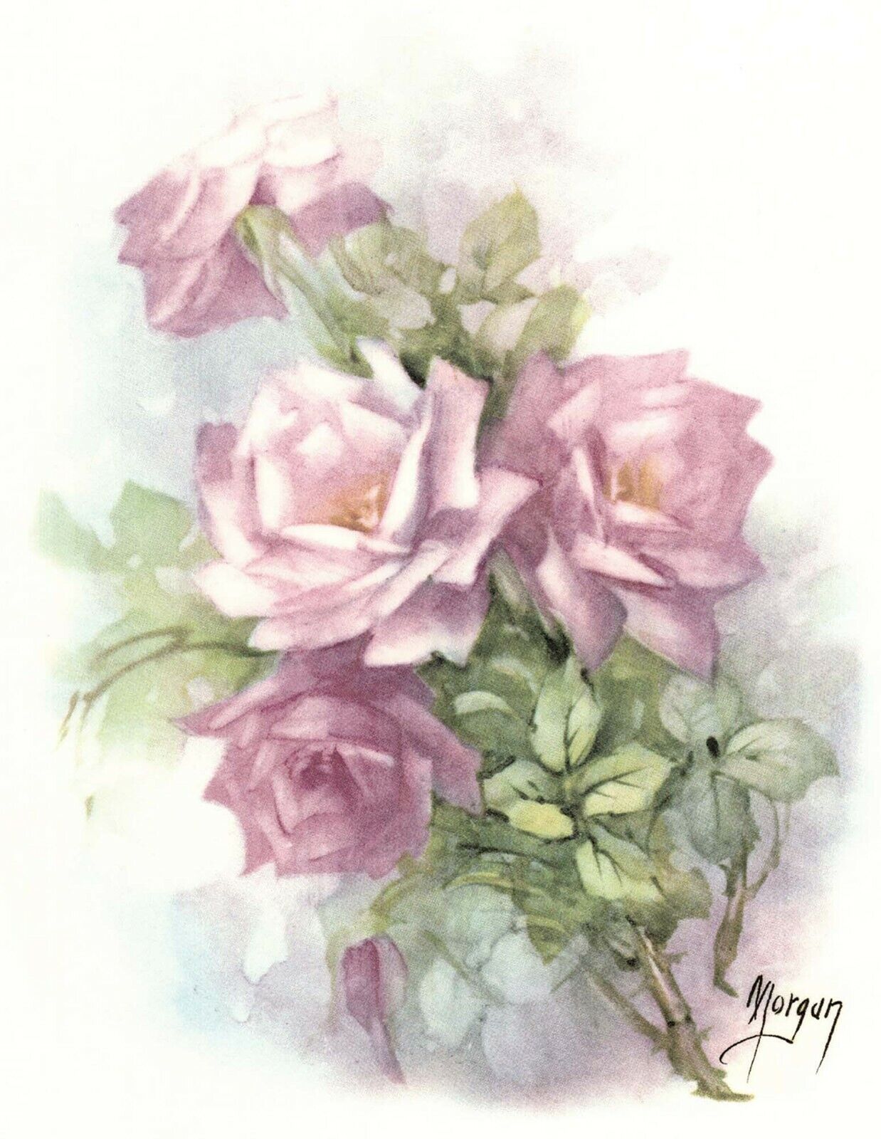 Morgan Pink Rose Spray Flower Overglaze Waterslide Ceramic Decals