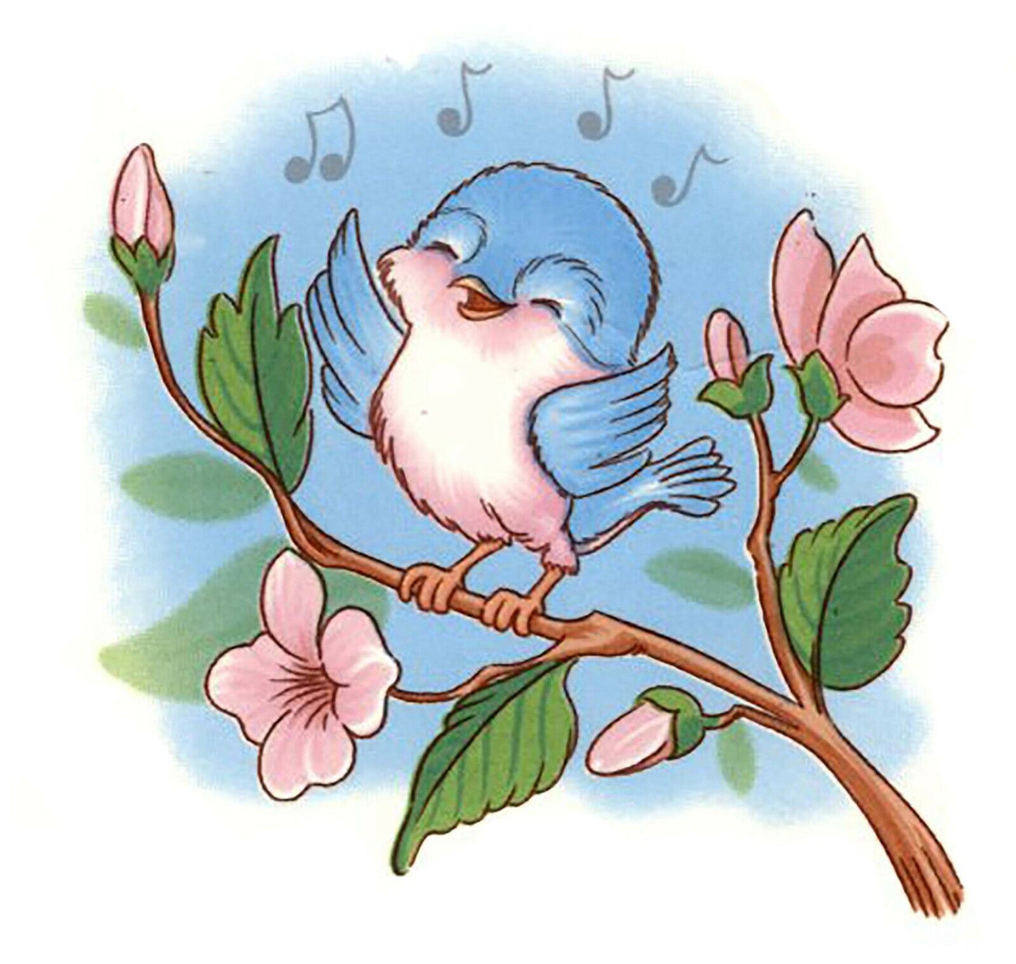 Spring Bluebird Pink Flowers 3 pcs 3-3/4" X 3-1/2" Waterslide Ceramic Decal