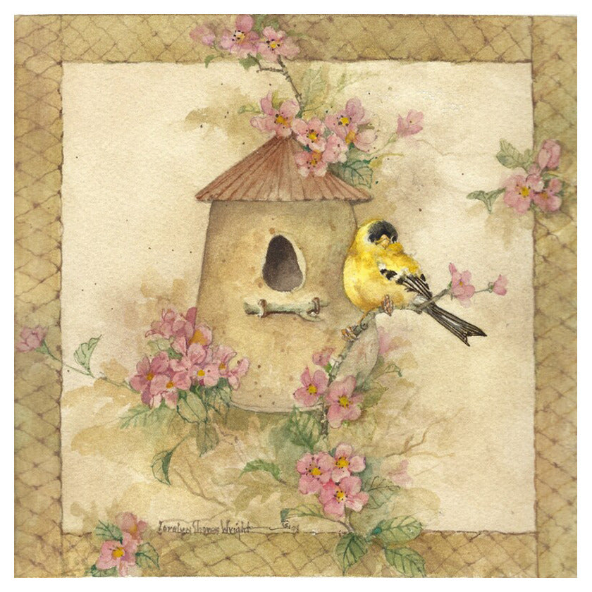 Goldfinch Rustic Birdhouse and Flowers 6" Overglaze Waterslide Ceramic Decals