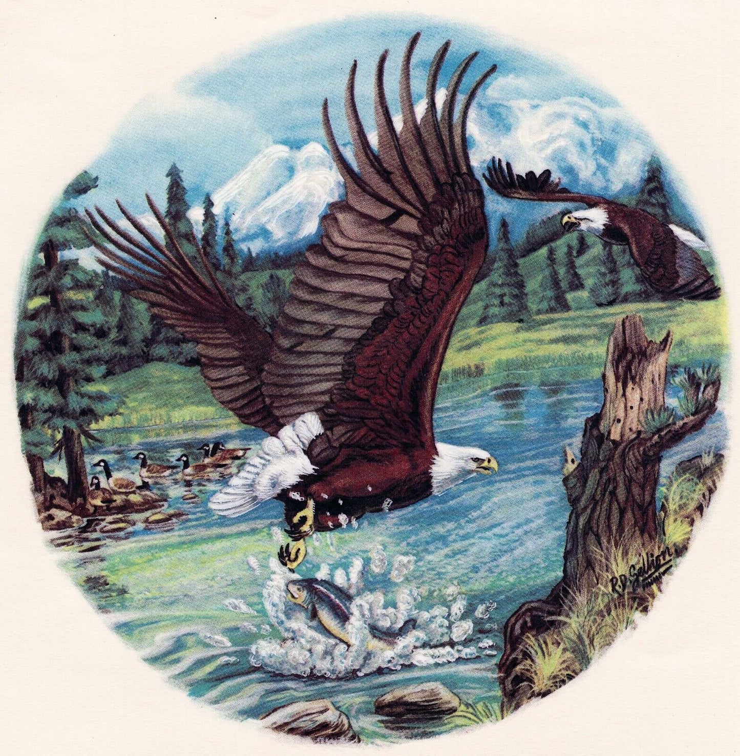 Eagle Hunting Fish River 1 pc 5-1/2" Ceramic Decals