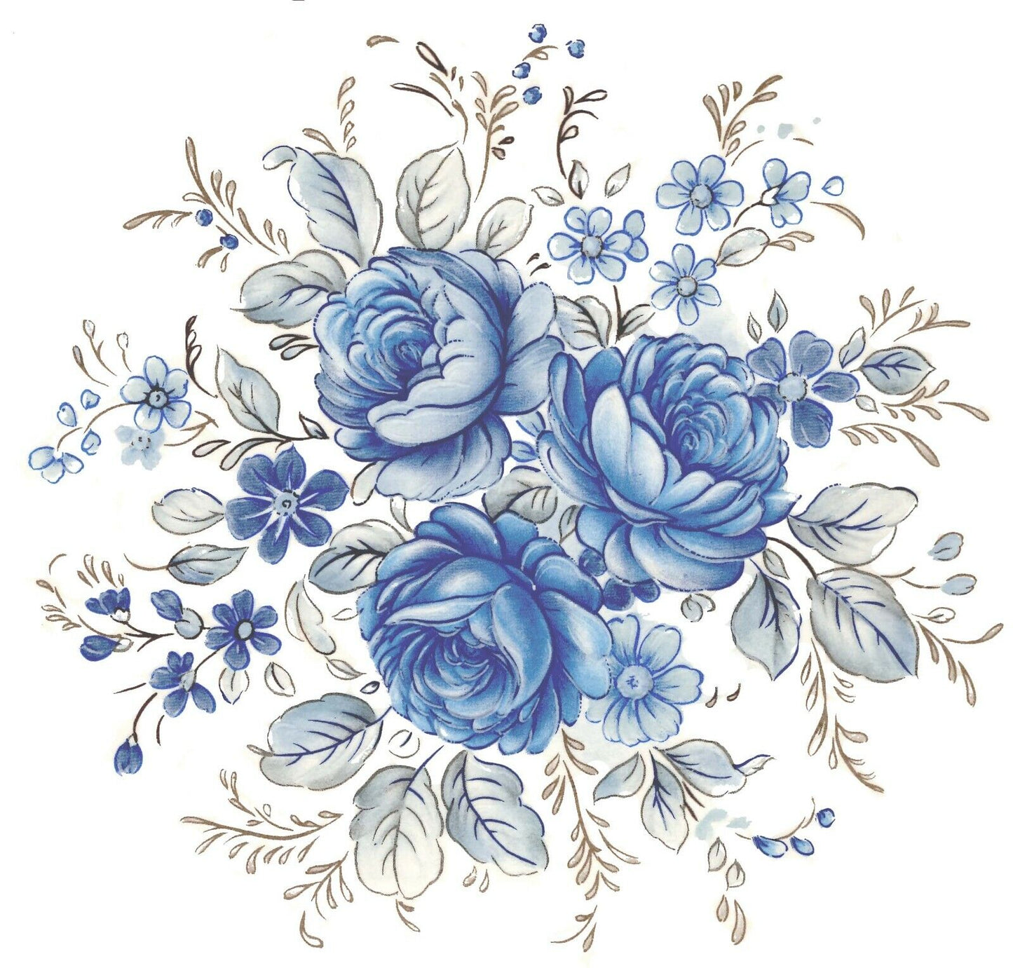 Blue Wild Rose Flowers Overglaze Waterslide Ceramic Decals